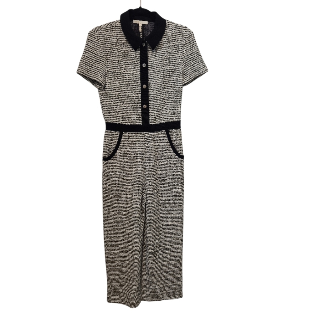 Maje Penala Tweed Jumpsuit Cropped Black & White Size 38/US Medium MSRP $445 - Picture 7 of 8
